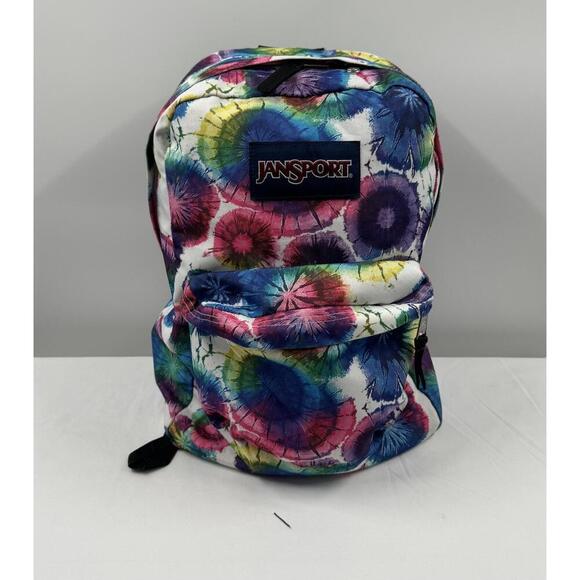 Jansport White Multicolor Tie-Dye Logo Backpack‎ With Pockets Type - Picture 1 of 5